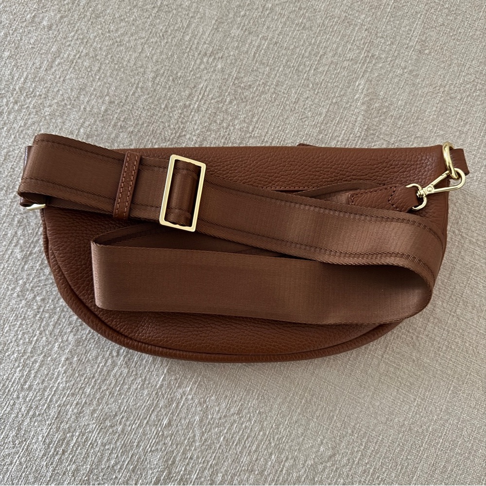Quince Italian Pebbled Leather Sling Bag, Cognac - Picture 11 of 12